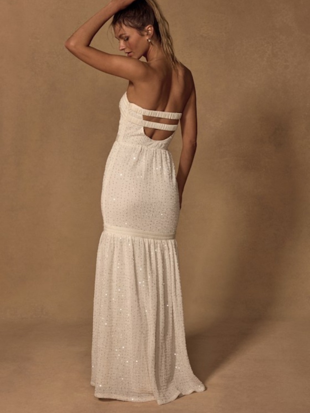 Lulus Sutri Cream Crochet Sequin Strapless Maxi Dress White - Size XS